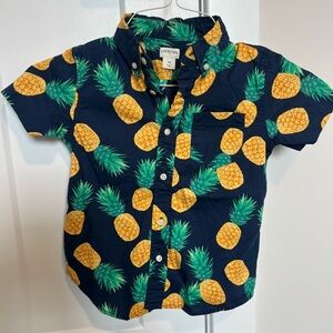 Crewcuts Navy Short-Sleeve Button-Down with Yellow Pineapple Print